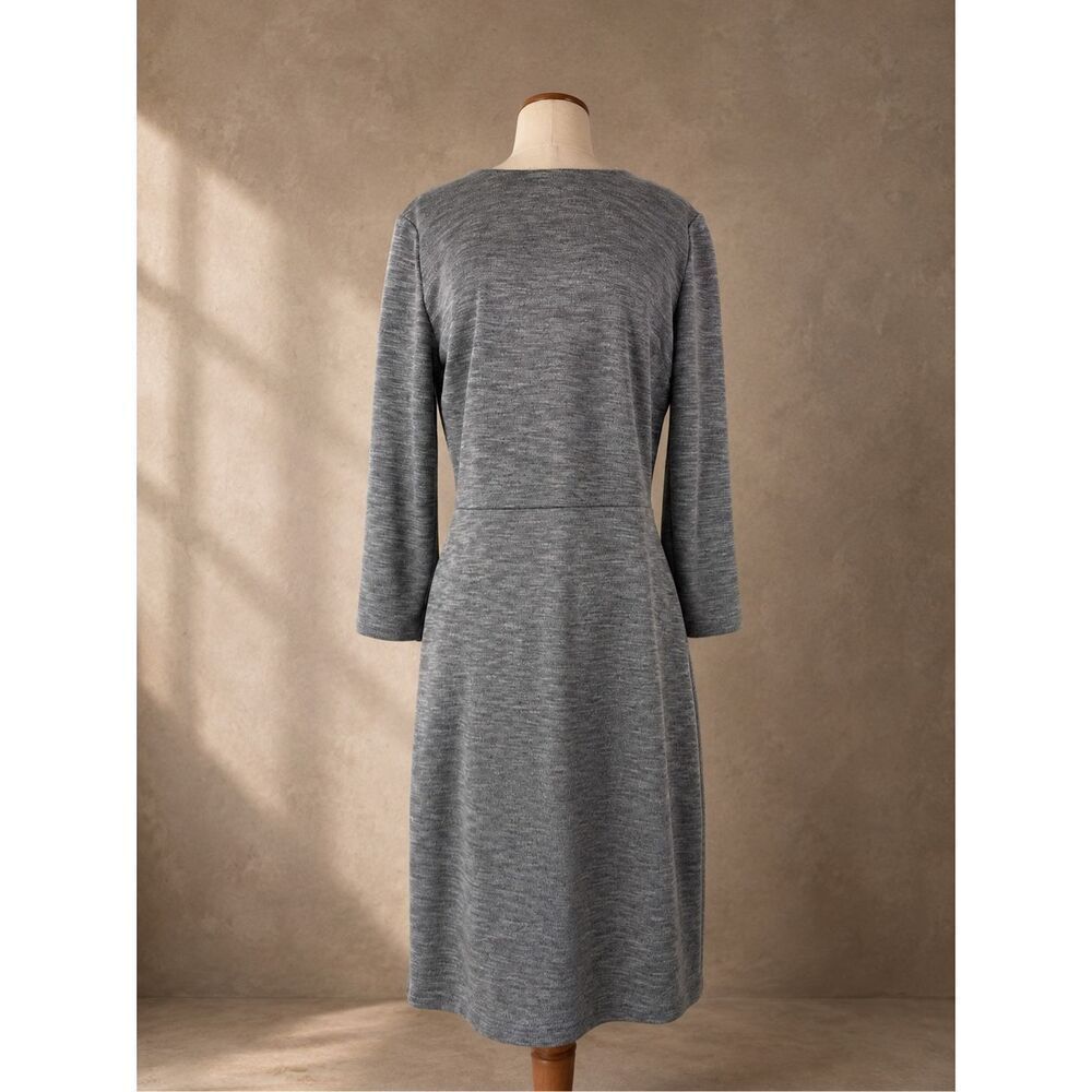 Old Navy Sz L Heathered Gray Knit Midi Dress 3/4 Sleeve Stretchy Minimalist